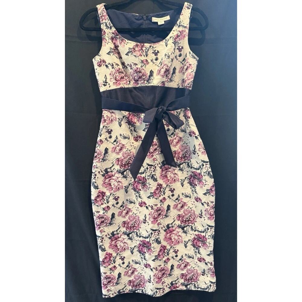 Kay Unger Sleeveless Lila Floral Cocktail Bow Dress